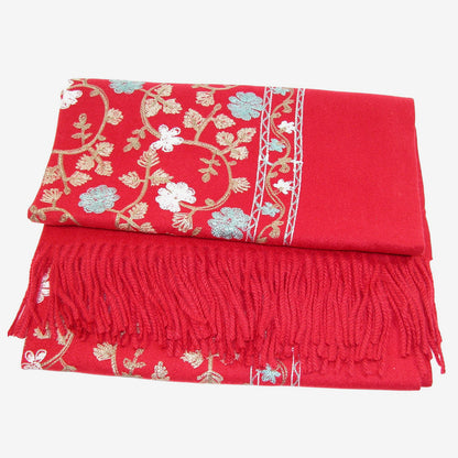 Embroidered Leaf Shawl, Red (GF3795)
