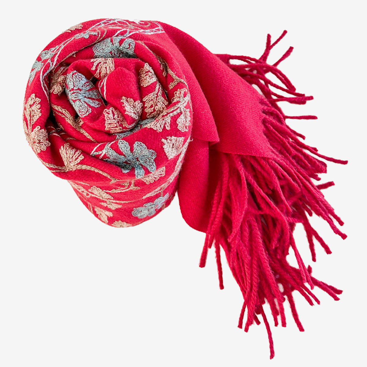 Embroidered Leaf Shawl, Red (GF3795)