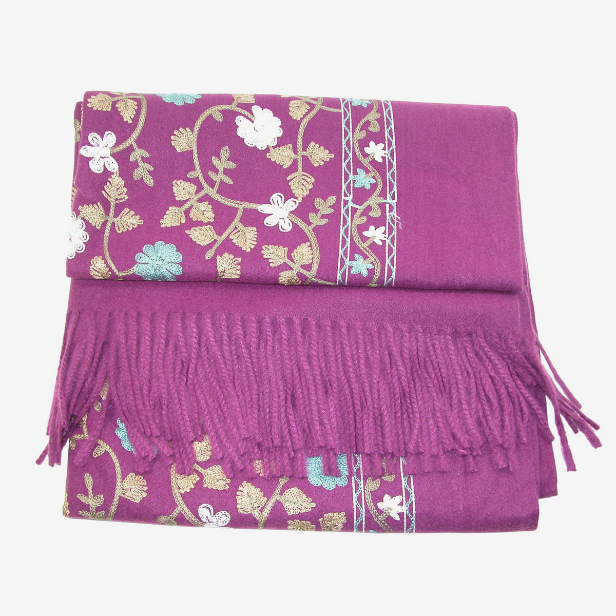 Embroidered Leaf Shawl, Plum (GF3797)