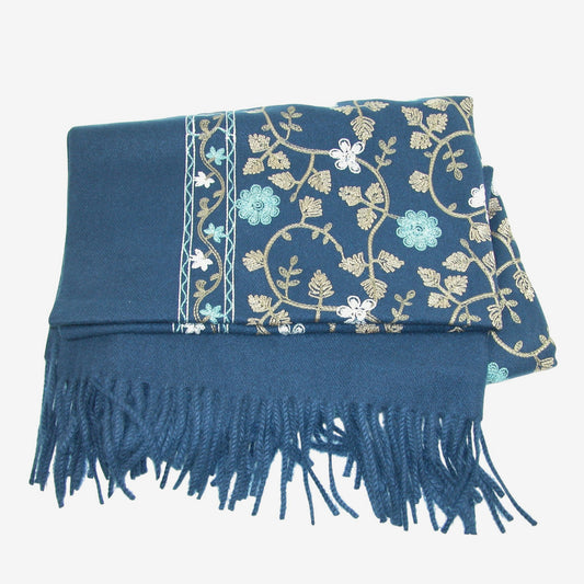 Embroidered Leaf Shawl, Blue Grey (GF3799)
