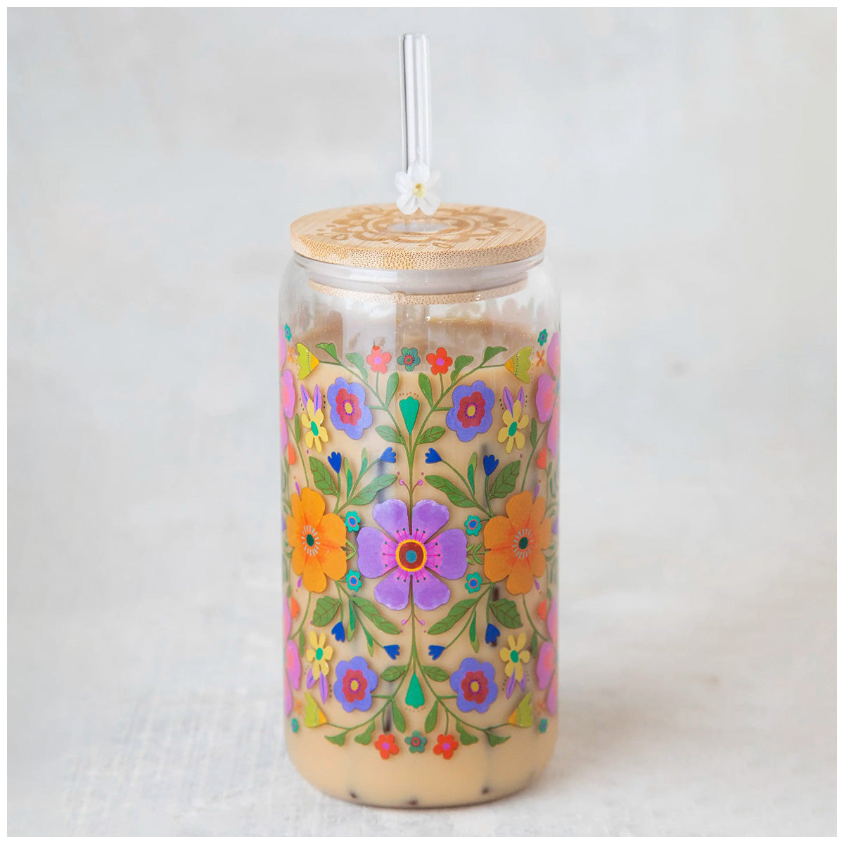 Glass Tumbler, Folk Flower (GF3821)