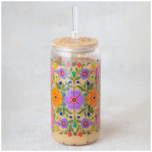 Glass Tumbler, Folk Flower (GF3821)