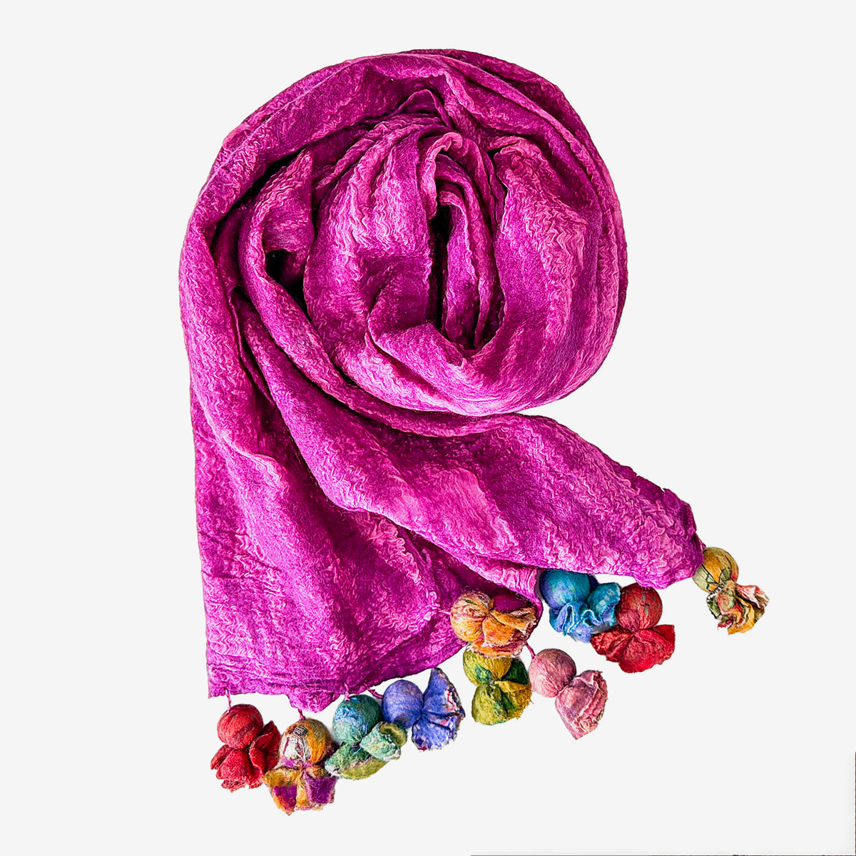 Silk, Felted Wool Tassel Scarf (GF4187)