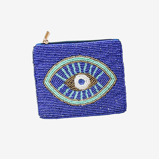 Beaded Coin Purse, Blue Evil Eye (GF4239)