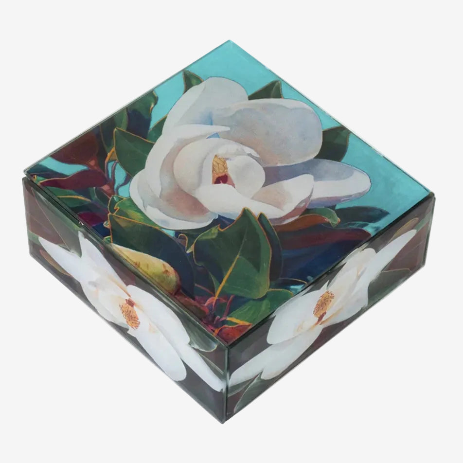 Glass Keepsake Box, Magnolias (GF4240)