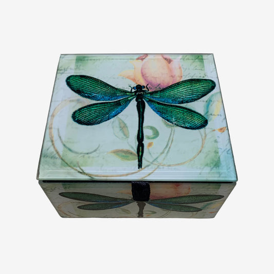 Glass Keepsake Box, Floral Dragonfly (GF4244)