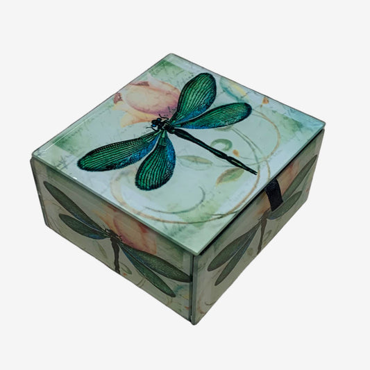 Glass Keepsake Box, Floral Dragonfly (GF4244)