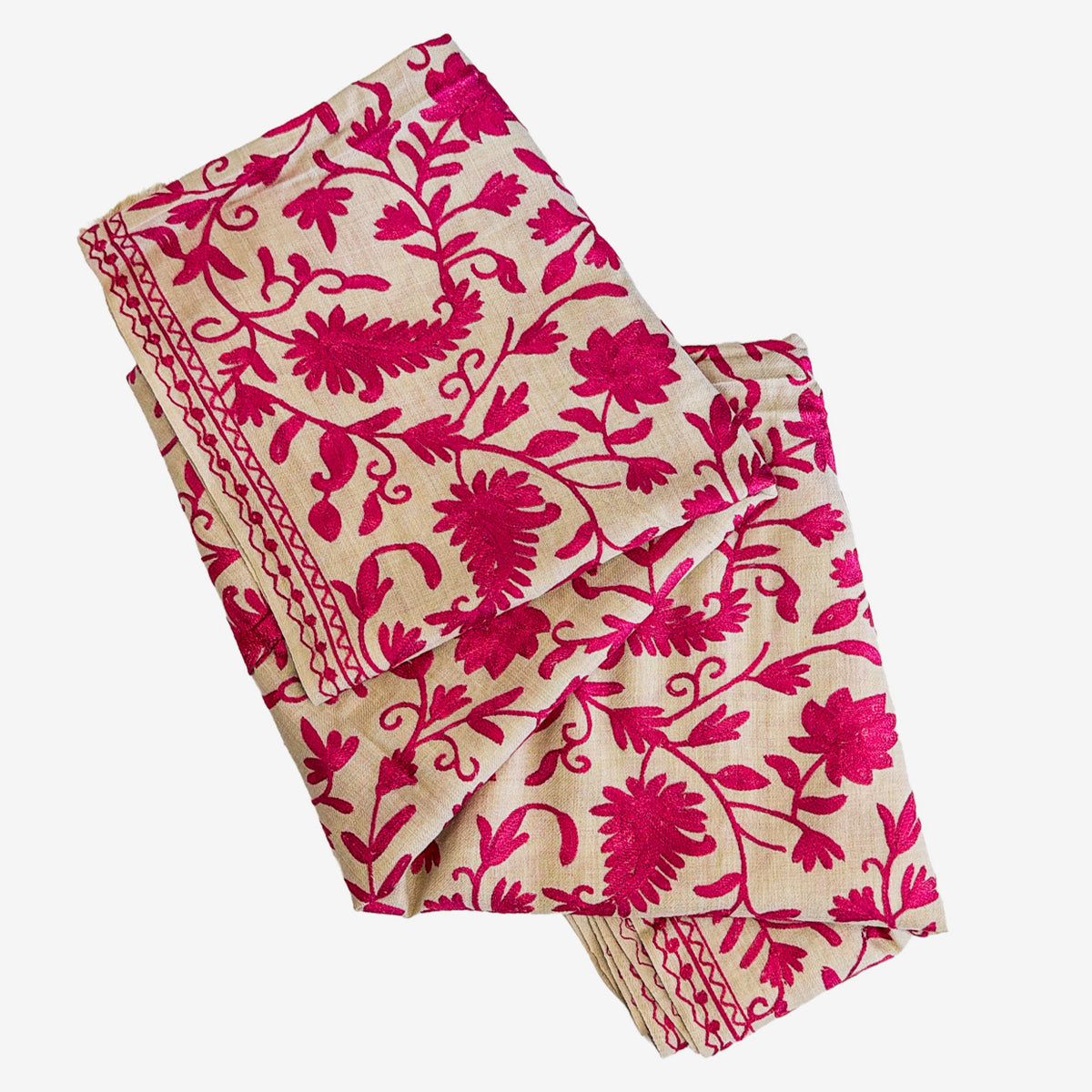 Embroidered Shawl, Tan / Cerise (GF4296)