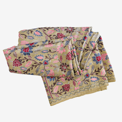Embroidered Shawl, Tan / Raspberry, Cornflower, Pink Floral (GF4313)