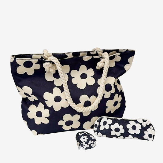 Makeup Case, Black White Flowers (GF4370)