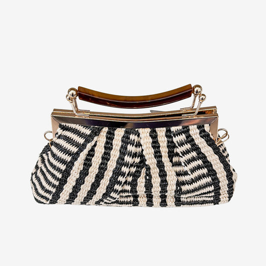 Clutch Handbag, Black / Cream Woven (GF4350)