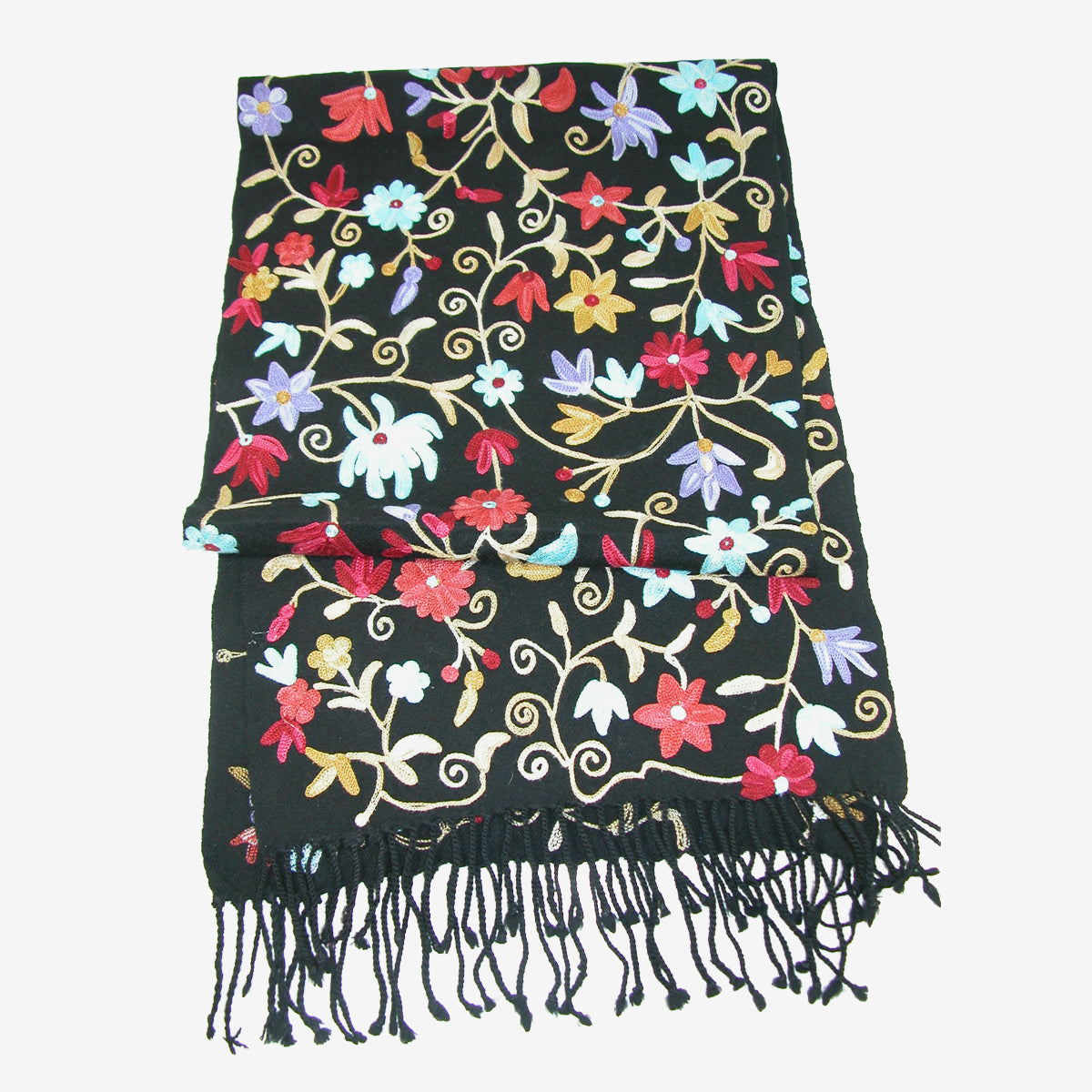 Embroidered Floral Pashmina Scarf, Multi Red / Light Blue (GF4397)