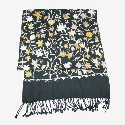Embroidered Floral Pashmina Scarf, Multi Yellow / White (GF4398)