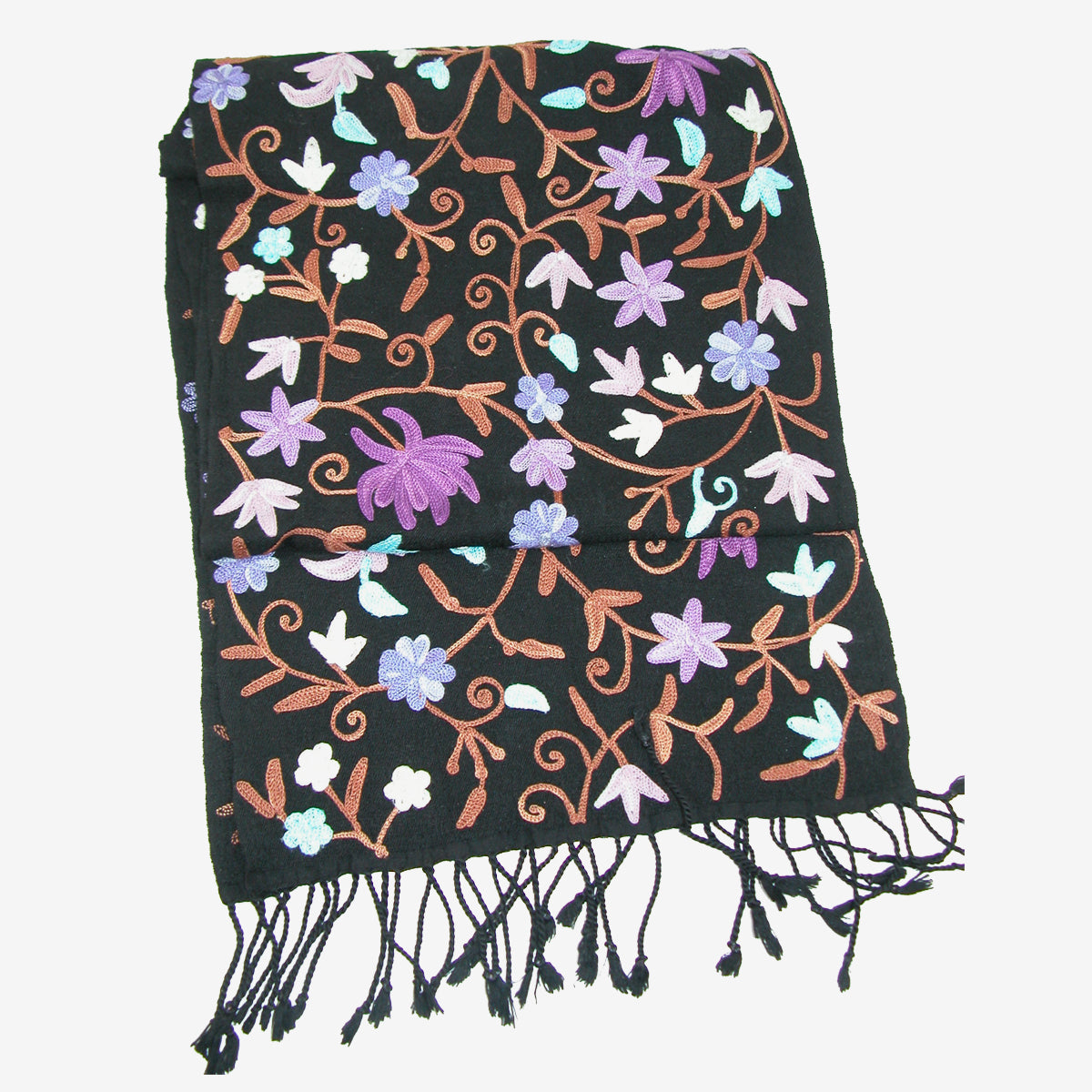Embroidered Floral Pashmina Scarf, Multi Purples / Pinks (GF4399)