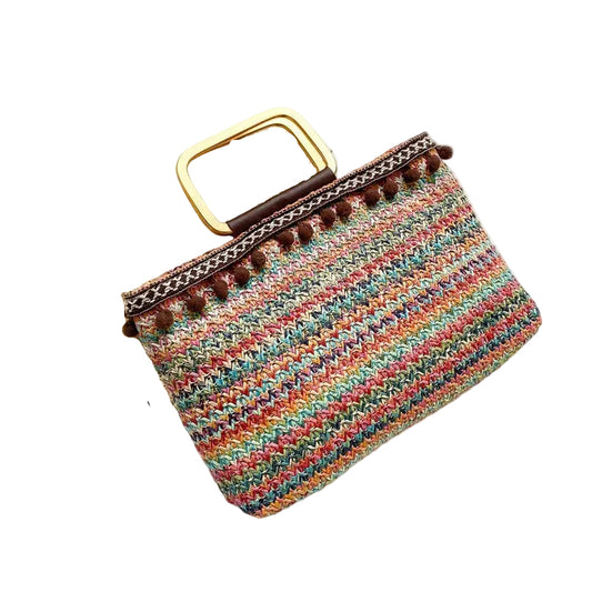 Woven Multi Color Clutch with Gold Color Handle GF4420