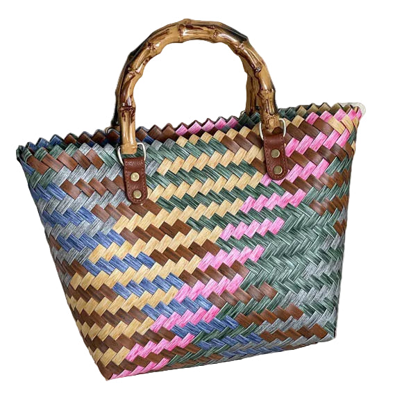 Woven Multi Color Bamboo Handbag Double Handle GF4453