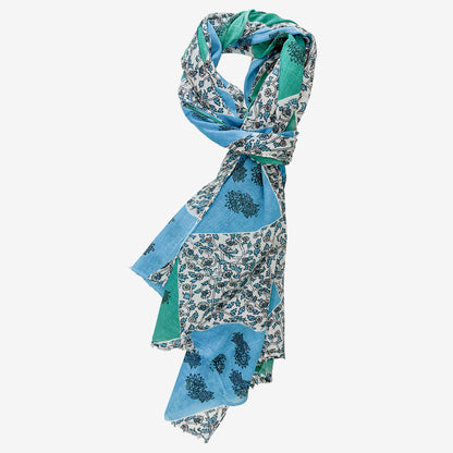 Printed Cotton Scarf, Blue / Green (GF4537)