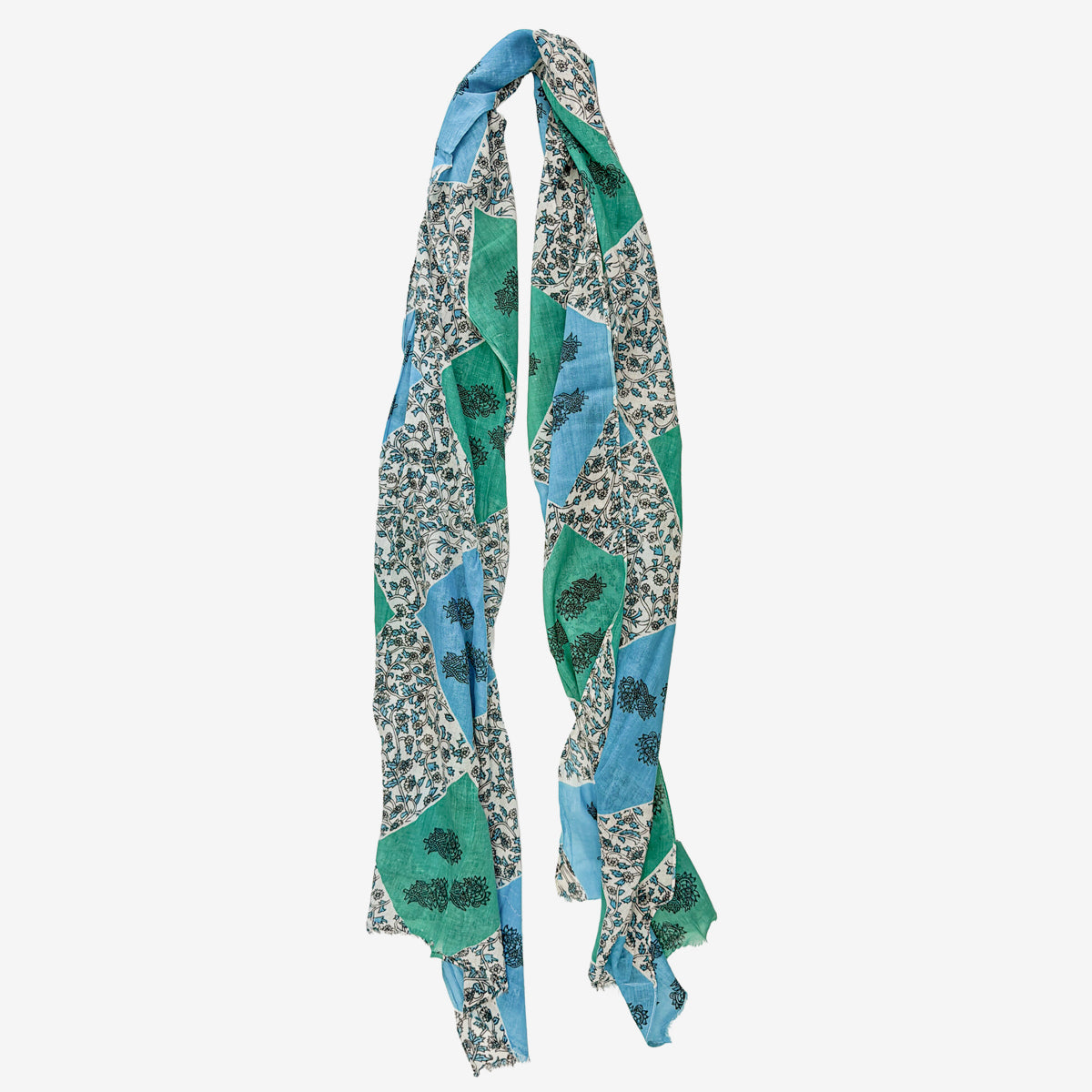 Printed Cotton Scarf, Blue / Green (GF4537)