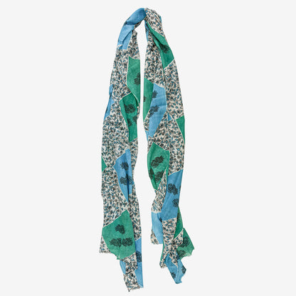 Printed Cotton Scarf, Blue / Green (GF4537)
