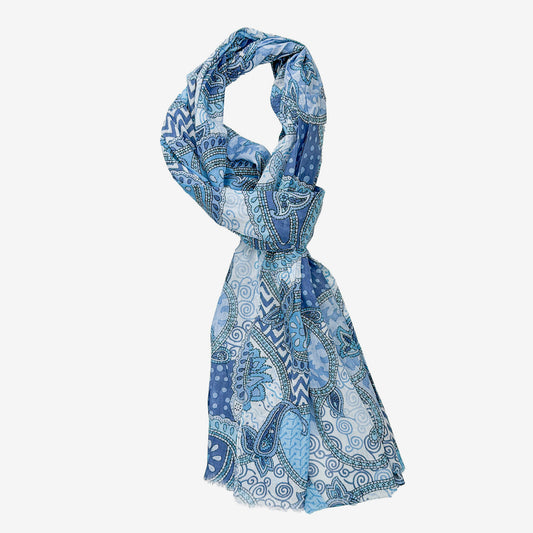Printed Cotton Scarf, Blue (GF4539)