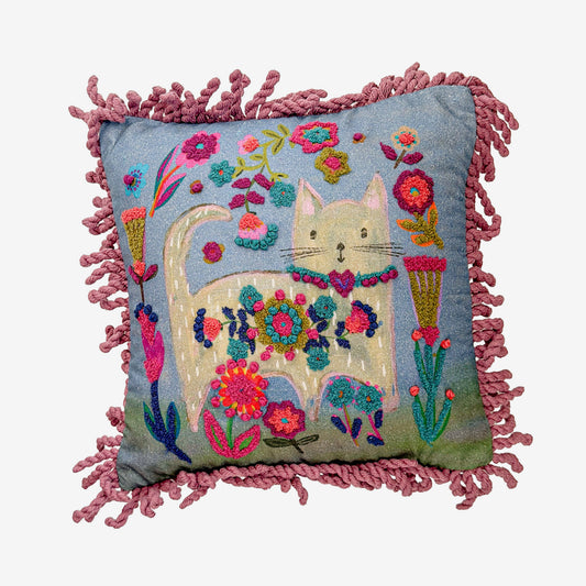 Embroidered Pillow, Cat (GF4543)