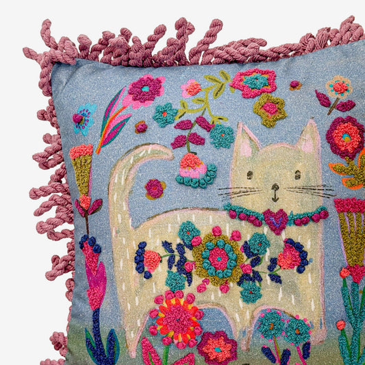 Embroidered Pillow, Cat (GF4543)