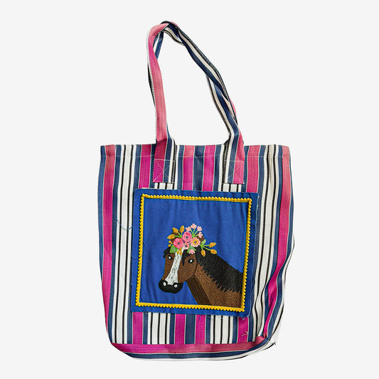 Embroidered Recycled Mesh Tote Bag, Horse (GF4545)