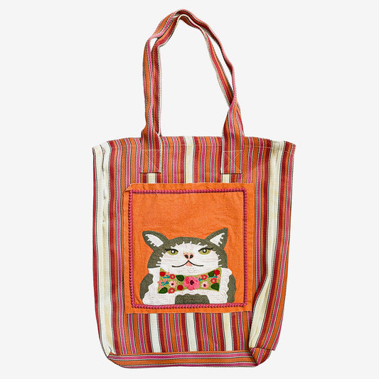Embroidered Recycled Mesh Tote, Cat (GF4549)