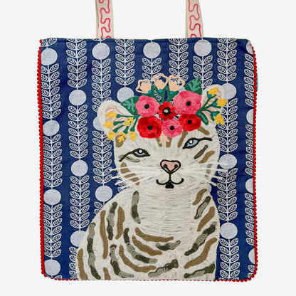 Embroidered 100% Cotton Tote, Cat (GF4551)