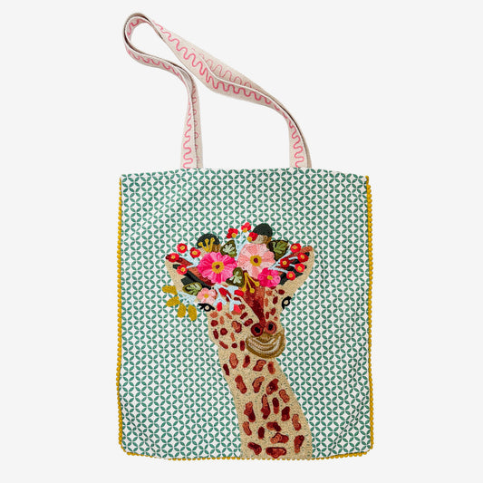 Embroidered 100% Cotton Tote, Giraffe (GF4553)