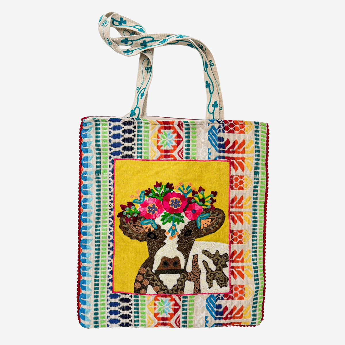 Embroidered 100% Cotton Tote, Cow (GF4555)