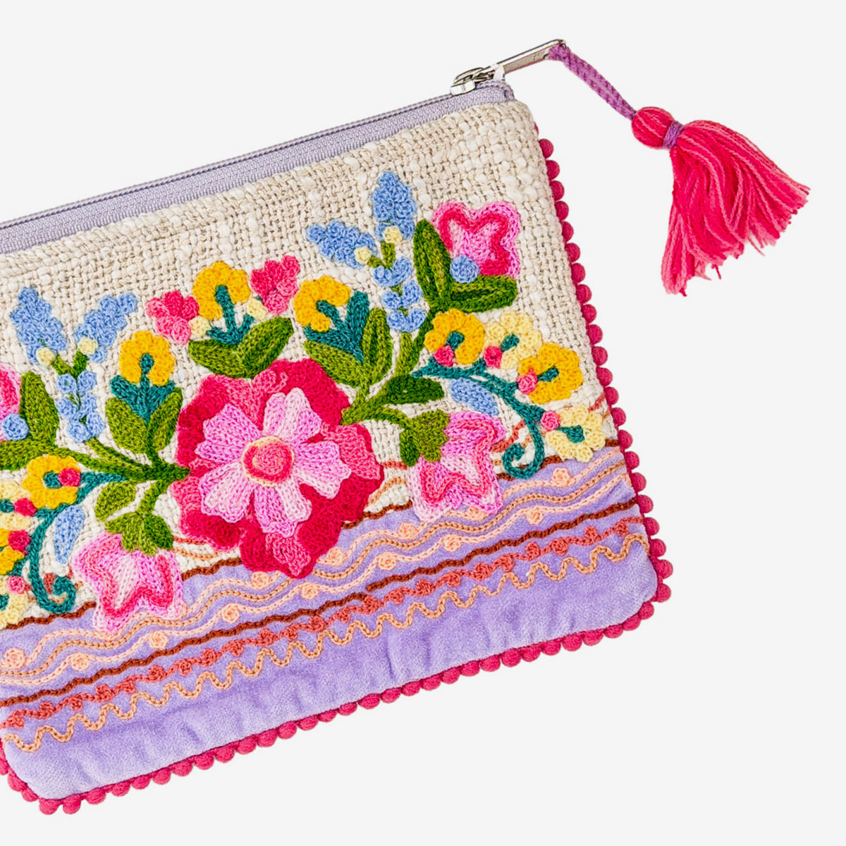 Embroidered 100% Cotton Pouch, Floral (GF4557)