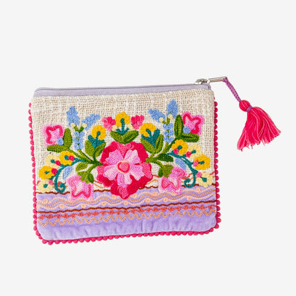 Embroidered 100% Cotton Pouch, Floral (GF4557)