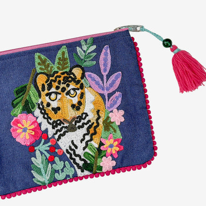 Embroidered 100% Cotton Pouch, Tiger (GF4559)