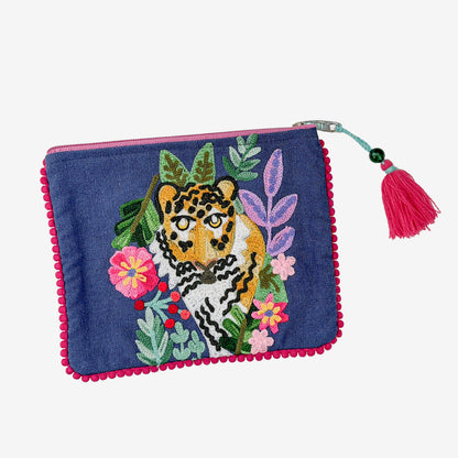Embroidered 100% Cotton Pouch, Tiger (GF4559)