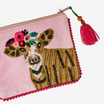 Embroidered 100% Cotton Pouch, Cow (GF4560)