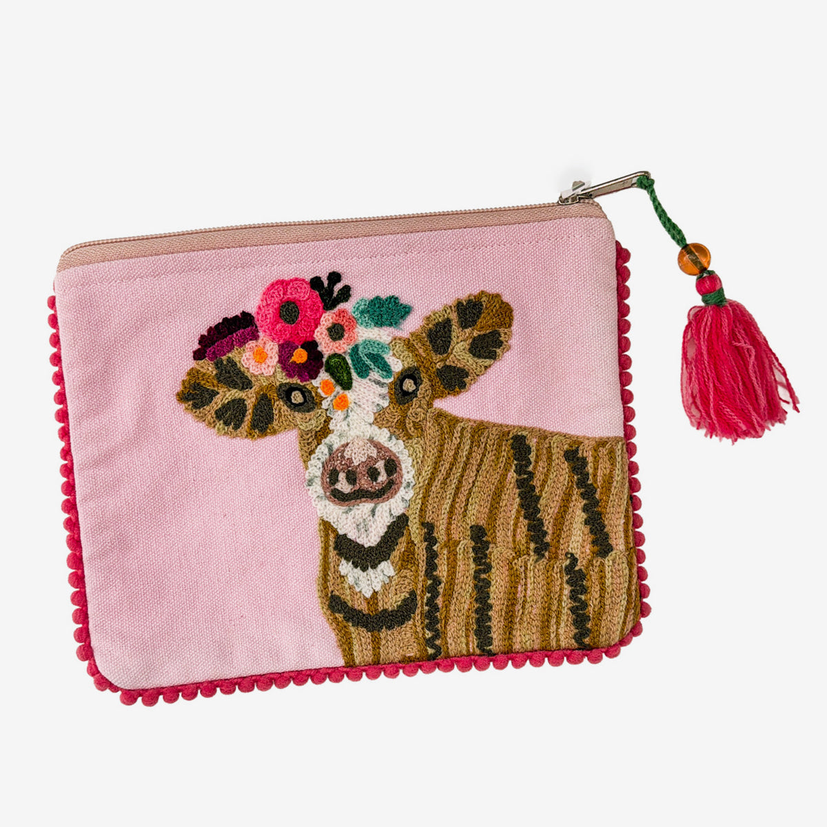 Embroidered 100% Cotton Pouch, Cow (GF4560)