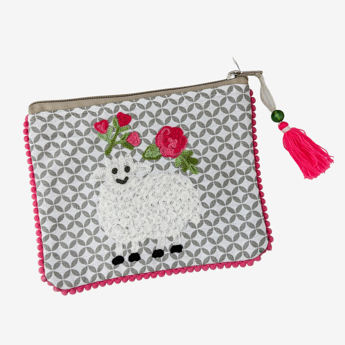 Embroidered 100% Cotton Pouch, Sheep (GF4561)