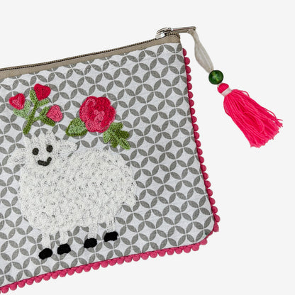 Embroidered 100% Cotton Pouch, Sheep (GF4561)