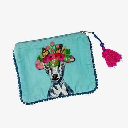 Embroidered 100% Cotton Pouch, Goat (GF4563)