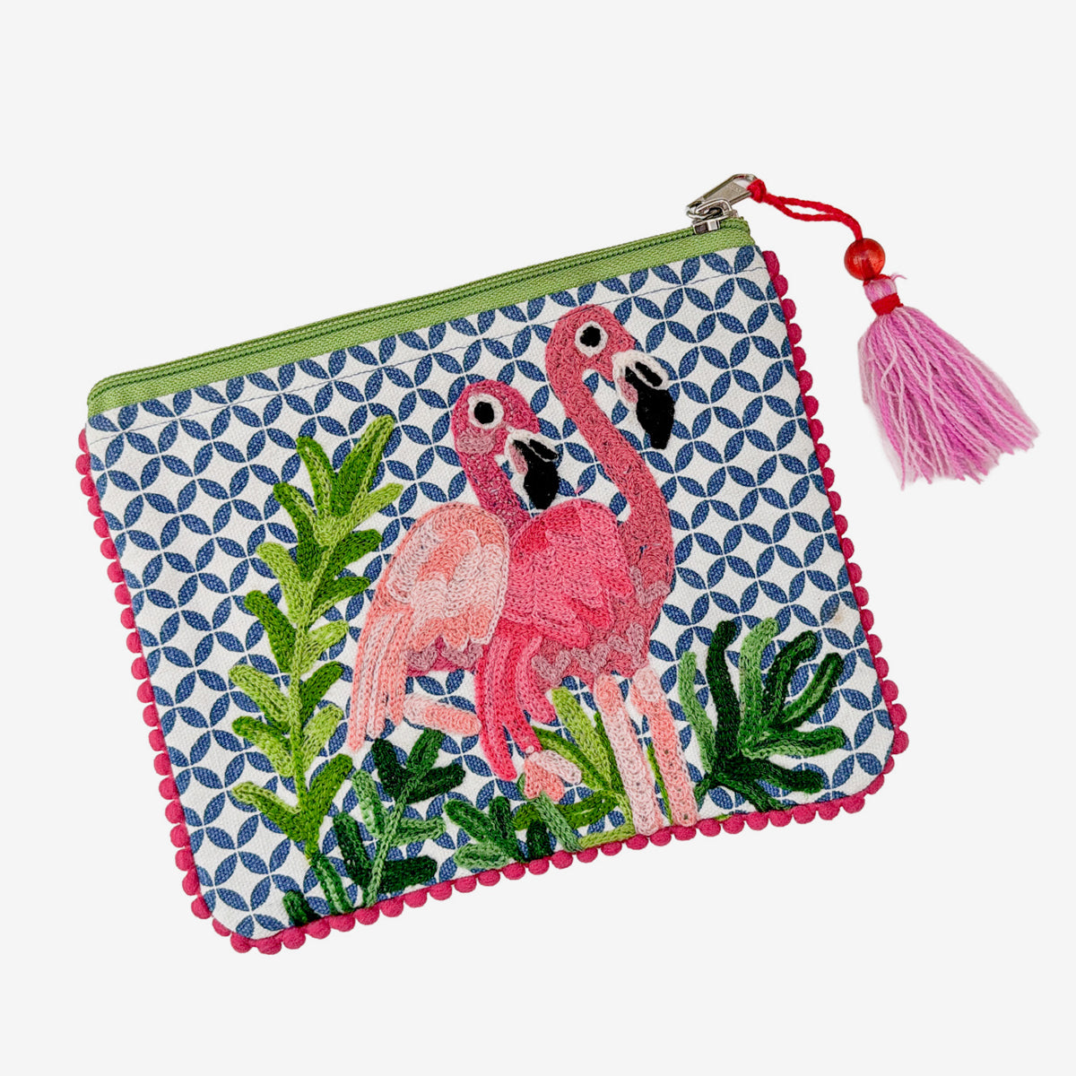 Embroidered 100% Cotton Pouch, Flamingo (GF4564)