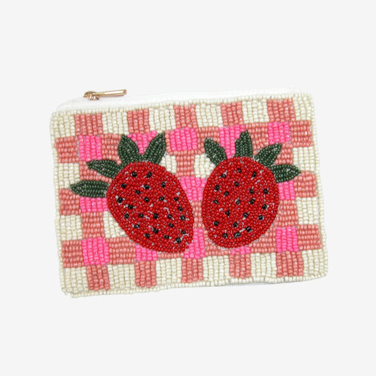 Beaded Coin Purse, Strawberry Gingham (GF4610)