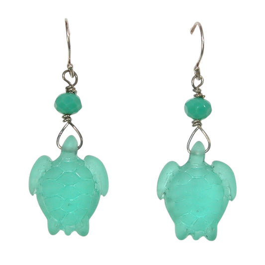 Sea Glass Turtle Sterling Silver Earrings