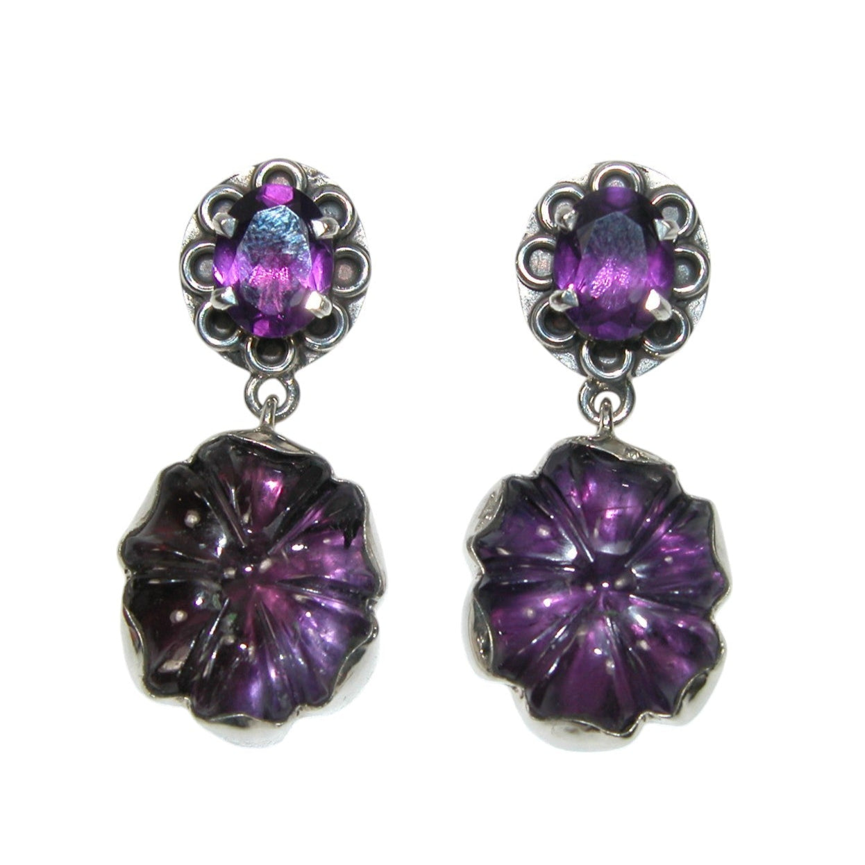 34040 Carved Amethyst Sterling Silver Earrings
