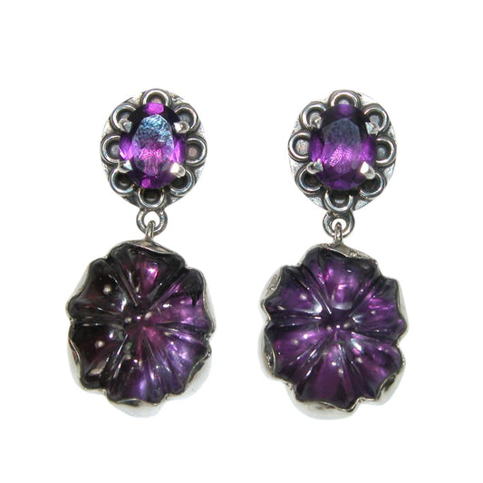 34040 Carved Amethyst Sterling Silver Earrings