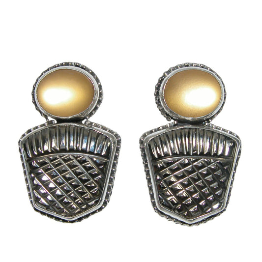 34042 Platinum Carved Crystal Sterling Silver Earrings
