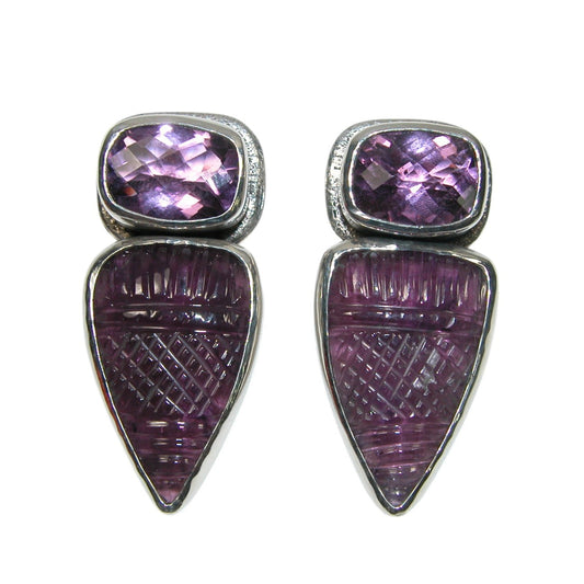 Carved Amethyst Sterling Silver Earrings