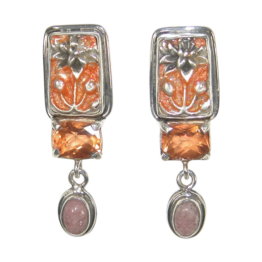 33034 Hand Enamel Floral Sterling Silver Earrings