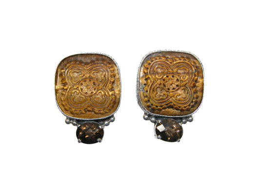 34065 Carved Tiger Eye Sterling Silver Earrings