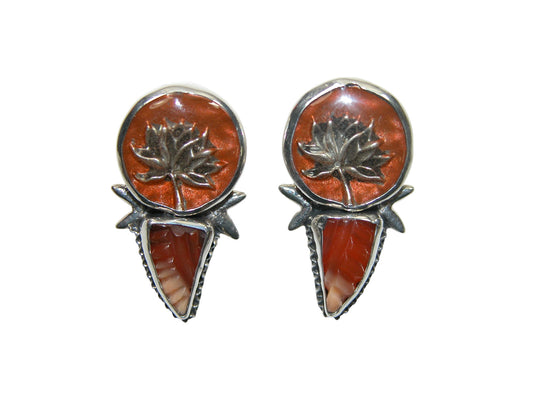 34013 Hand Enamel Lotus Sterling Silver Earrings